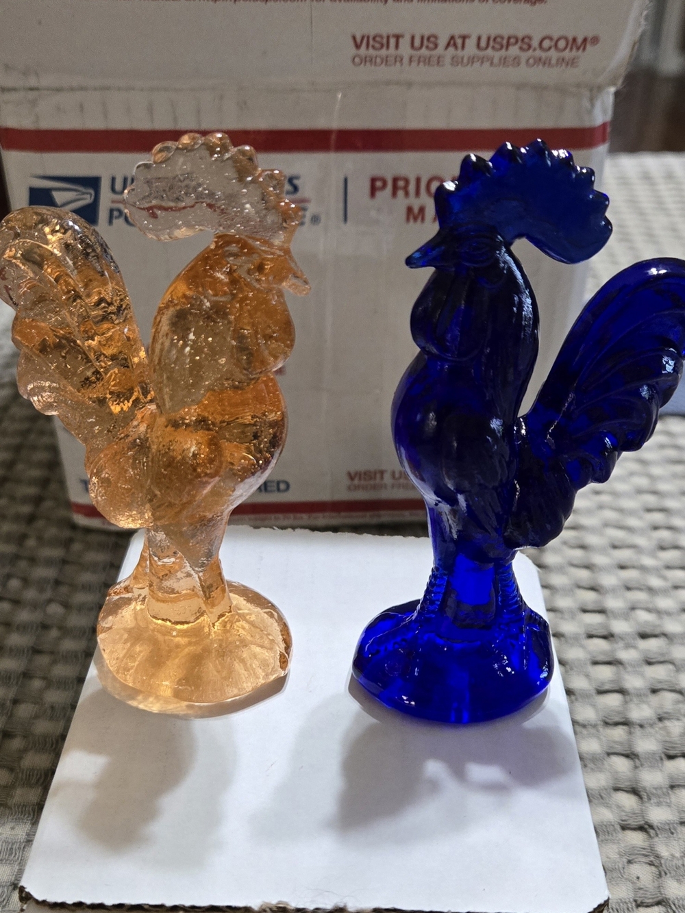 Depression Glass Rooster - Amber and Cobalt Blue
